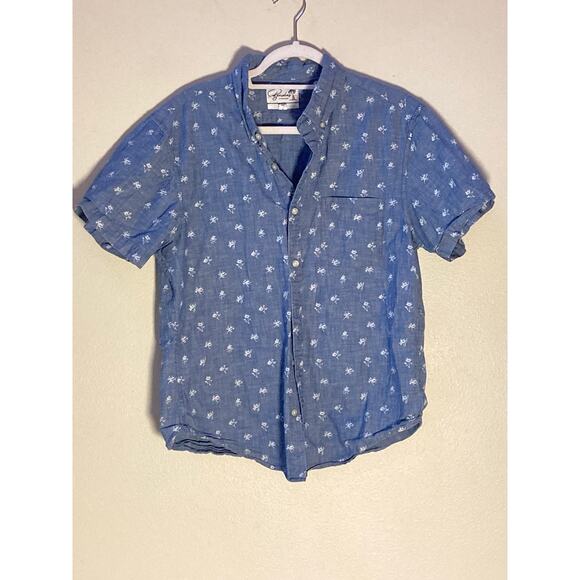 Bonobos Short Sleeve Button Down Shirt Floral Print Chambray ~ Sz L Slim Fit - Picture 5 of 8